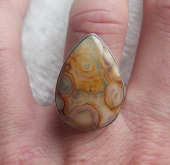 Zilveren ring met druppelvorm Oceaan Jaspis maat 18 mm
